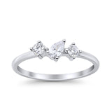 Stacking Three Stone Pear Fashionable Engagement Wedding Ring Band Round Cubic Zirconia 925 Sterling Silver