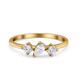 Stacking Three Stone Pear Fashionable Engagement Wedding Ring Band Round Cubic Zirconia 925 Sterling Silver