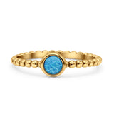 Beaded Round Thumb Ring Oxidized Lab Created Opal 925 Sterling Silver