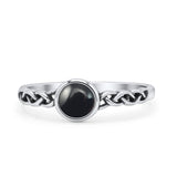 Celtic Style Round Thumb Ring Oxidized Statement Fashion Ring Band Lab Created Opal 925 Sterling Silver