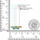 Hearts Thumb Ring Oxidized Statement Fashion Ring Band Lab Created Opal 925 Sterling Silver
