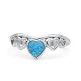 Hearts Statement Fashion Petite Dainty Rhodium Plated Thumb Ring Lab Created Opal Solid 925 Sterling Silver