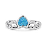 Hearts Statement Fashion Petite Dainty Rhodium Plated Thumb Ring Lab Created Opal Solid 925 Sterling Silver