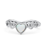 Hearts Statement Fashion Petite Dainty Rhodium Plated Thumb Ring Lab Created Opal Solid 925 Sterling Silver