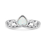 Hearts Statement Fashion Petite Dainty Rhodium Plated Thumb Ring Lab Created Opal Solid 925 Sterling Silver