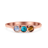 Three Stone Thumb Ring Oxidized Statement Fashion Ring Band Lab Created Opal 925 Sterling Silver