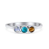 Three Stone Thumb Ring Oxidized Statement Fashion Ring Band Lab Created Opal 925 Sterling Silver