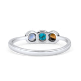 Three Stone Thumb Ring Oxidized Statement Fashion Ring Band Lab Created Opal 925 Sterling Silver