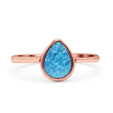 Teardrop Pear Oxidized Petite Dainty Thumb Ring Lab Created Opal Statement Fashion Ring 925 Sterling Silver