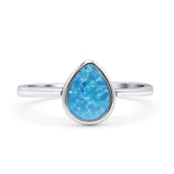 Teardrop Pear Oxidized Petite Dainty Thumb Ring Lab Created Opal Statement Fashion Ring 925 Sterling Silver