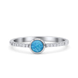 Round Statement Fashion Petite Dainty Rhodium Plated Thumb Ring Lab Created Opal Solid 925 Sterling Silver