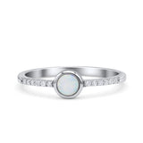 Round Statement Fashion Petite Dainty Rhodium Plated Thumb Ring Lab Created Opal Solid 925 Sterling Silver