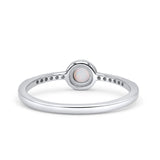 Round Statement Fashion Petite Dainty Rhodium Plated Thumb Ring Lab Created Opal Solid 925 Sterling Silver