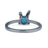 Art Deco Bunny Rabbit Round Thumb Ring Fashion Oxidized Lab Created Opal Solid 925 Sterling Silver