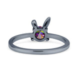 Art Deco Bunny Rabbit Round Thumb Ring Fashion Oxidized Lab Created Opal Solid 925 Sterling Silver