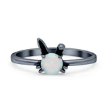 Art Deco Bunny Rabbit Round Thumb Ring Fashion Oxidized Lab Created Opal Solid 925 Sterling Silver