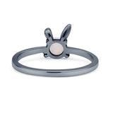 Art Deco Bunny Rabbit Round Thumb Ring Fashion Oxidized Lab Created Opal Solid 925 Sterling Silver