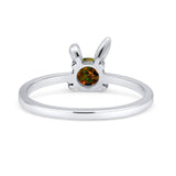 Art Deco Bunny Rabbit Round Thumb Ring Fashion Oxidized Lab Created Opal Solid 925 Sterling Silver