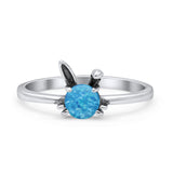 Art Deco Bunny Rabbit Round Thumb Ring Fashion Oxidized Lab Created Opal Solid 925 Sterling Silver