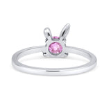 Art Deco Bunny Rabbit Round Thumb Ring Fashion Oxidized Lab Created Opal Solid 925 Sterling Silver