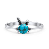 Art Deco Bunny Rabbit Round Thumb Ring Fashion Oxidized Lab Created Opal Solid 925 Sterling Silver