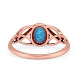 Oval Art Deco Celtic Band Petite Dainty Thumb Ring Lab Created Opal Statement Fashion Ring 925 Sterling Silver