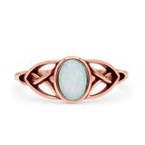 Oval Art Deco Celtic Band Petite Dainty Thumb Ring Lab Created Opal Statement Fashion Ring 925 Sterling Silver