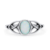 Oval Art Deco Celtic Band Petite Dainty Thumb Ring Lab Created Opal Statement Fashion Ring 925 Sterling Silver