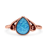 Pear Statement Fashion Vintage Style Thumb Ring Lab Created Opal Oxidized 925 Sterling Silver