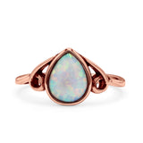 Pear Statement Fashion Vintage Style Thumb Ring Lab Created Opal Oxidized 925 Sterling Silver