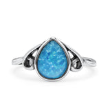 Pear Statement Fashion Vintage Style Thumb Ring Lab Created Opal Oxidized 925 Sterling Silver