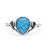 Pear Statement Fashion Vintage Style Thumb Ring Lab Created Opal Oxidized 925 Sterling Silver