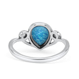 Pear Statement Fashion Vintage Style Thumb Ring Lab Created Opal Oxidized 925 Sterling Silver