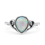 Pear Statement Fashion Vintage Style Thumb Ring Lab Created Opal Oxidized 925 Sterling Silver