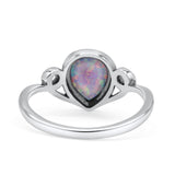 Pear Statement Fashion Vintage Style Thumb Ring Lab Created Opal Oxidized 925 Sterling Silver