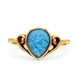 Pear Statement Fashion Vintage Style Thumb Ring Lab Created Opal Oxidized 925 Sterling Silver