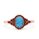 Oval Vintage Style Statement Fashion Thumb Ring Lab Created Opal Oxidized 925 Sterling Silver