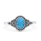 Oval Vintage Style Statement Fashion Thumb Ring Lab Created Opal Oxidized 925 Sterling Silver