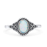 Oval Vintage Style Statement Fashion Thumb Ring Lab Created Opal Oxidized 925 Sterling Silver