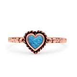 Heart Statement Fashion Petite Dainty Thumb Ring Lab Created Opal Oxidized Solid 925 Sterling Silver