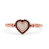 Heart Statement Fashion Petite Dainty Thumb Ring Lab Created Opal Oxidized Solid 925 Sterling Silver