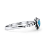 Heart Statement Fashion Petite Dainty Thumb Ring Lab Created Opal Oxidized Solid 925 Sterling Silver