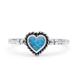 Heart Statement Fashion Petite Dainty Thumb Ring Lab Created Opal Oxidized Solid 925 Sterling Silver