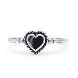 Heart Statement Fashion Petite Dainty Thumb Ring Lab Created Opal Oxidized Solid 925 Sterling Silver