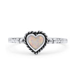 Heart Statement Fashion Petite Dainty Thumb Ring Lab Created Opal Oxidized Solid 925 Sterling Silver