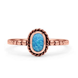 Oval Statement Fashion Petite Dainty Thumb Ring Lab Created Opal Oxidized Solid 925 Sterling Silver