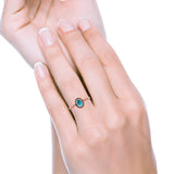 Oval Statement Fashion Petite Dainty Thumb Ring Lab Created Opal Oxidized Solid 925 Sterling Silver