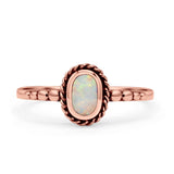 Oval Statement Fashion Petite Dainty Thumb Ring Lab Created Opal Oxidized Solid 925 Sterling Silver