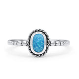 Oval Statement Fashion Petite Dainty Thumb Ring Lab Created Opal Oxidized Solid 925 Sterling Silver