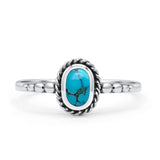 Oval Statement Fashion Petite Dainty Thumb Ring Lab Created Opal Oxidized Solid 925 Sterling Silver